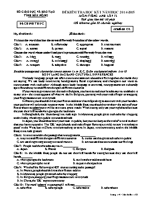 Đề kiểm tra học kỳ I năm học 2014-2015 tỉnh Đăk Nông môn Tiếng Anh lớp 12 - GDPT